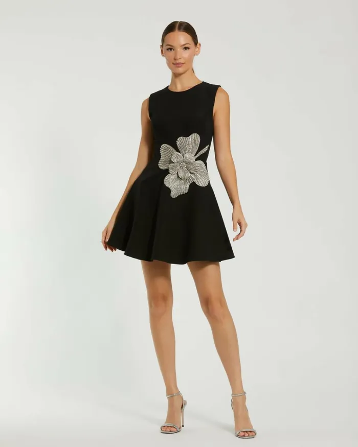 Women Cocktail Dresses Mac Duggal Crepe Sleeveless Mini Dress With Rhinestone Flower Black Women Cocktail Dresses Mac Duggal Crepe Sleeveless Mini Dress With Rhinestone Flower Black