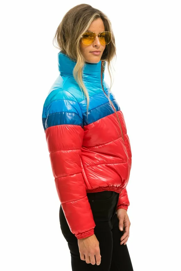 Women COLOR BLOCK LUXE APRES PUFFER JACKET 8211 GLOSSY CHERRY Aviator Nation Outerwear Women COLOR BLOCK LUXE APRES PUFFER JACKET 8211 GLOSSY CHERRY Aviator Nation Outerwear