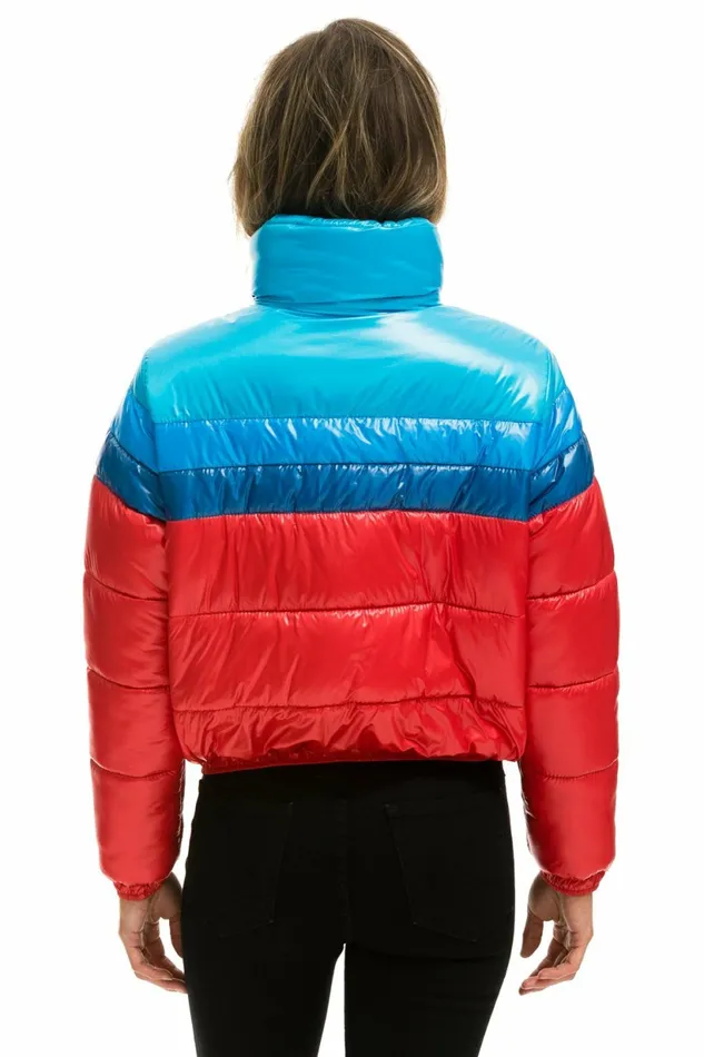 Women COLOR BLOCK LUXE APRES PUFFER JACKET 8211 GLOSSY CHERRY Aviator Nation Outerwear Women COLOR BLOCK LUXE APRES PUFFER JACKET 8211 GLOSSY CHERRY Aviator Nation Outerwear