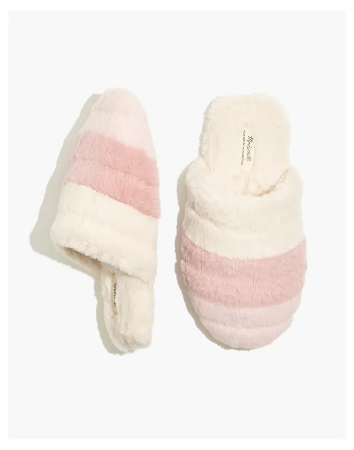 Women Colorblock Quilted Scuff Slippers In Recycled Faux Fur Dusty Blush Multi Madewell Slippers