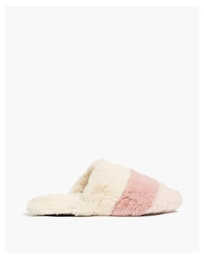 Women Colorblock Quilted Scuff Slippers In Recycled Faux Fur Dusty Blush Multi Madewell Slippers Women Colorblock Quilted Scuff Slippers In Recycled Faux Fur Dusty Blush Multi Madewell Slippers