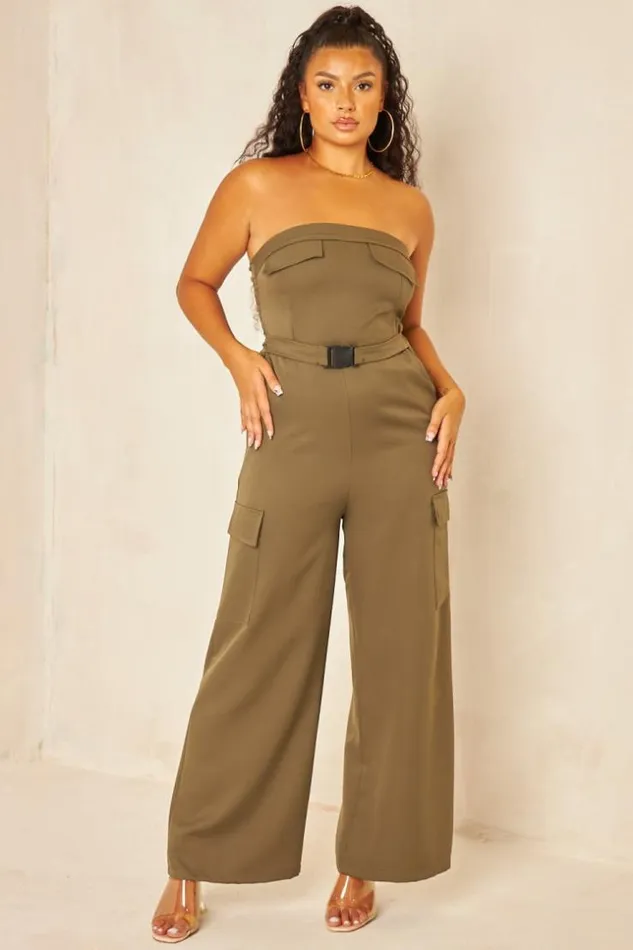 Women CombiPantalon Bustier Cargo Kaki Khaki Brentiny Paris Playsuits