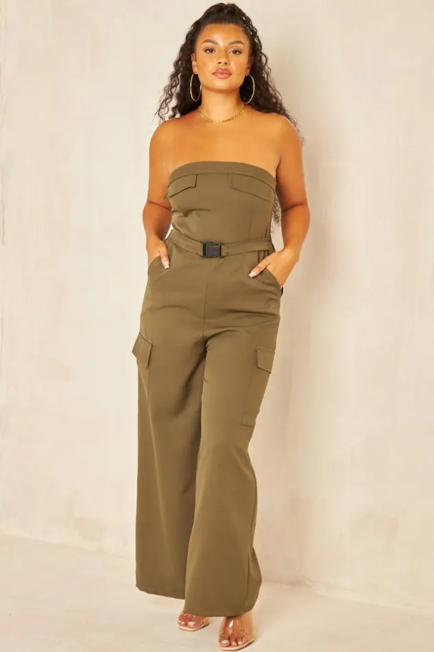 Women CombiPantalon Bustier Cargo Kaki Khaki Brentiny Paris Playsuits
