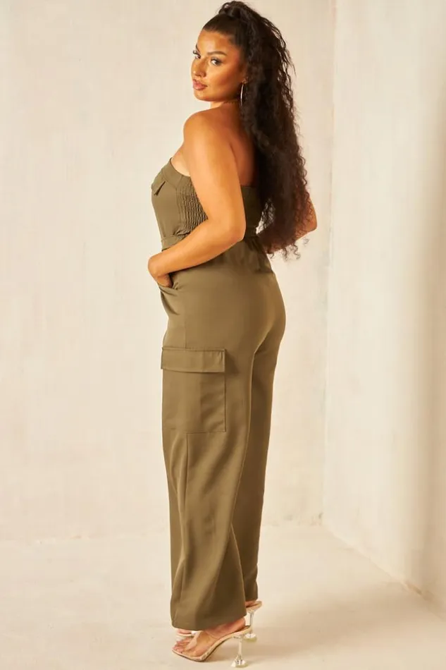 Women CombiPantalon Bustier Cargo Kaki Khaki Brentiny Paris Playsuits