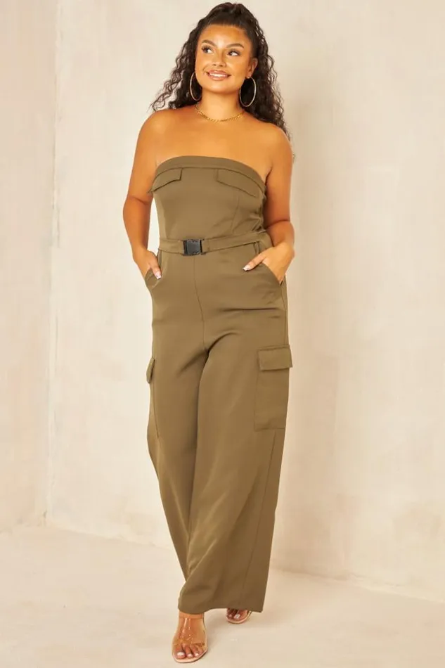 Women CombiPantalon Bustier Cargo Kaki Khaki Brentiny Paris Playsuits