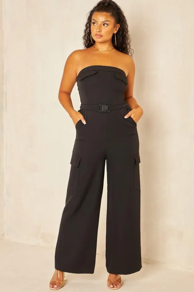 Women CombiPantalon Bustier Cargo Noire Black Brentiny Paris Playsuits