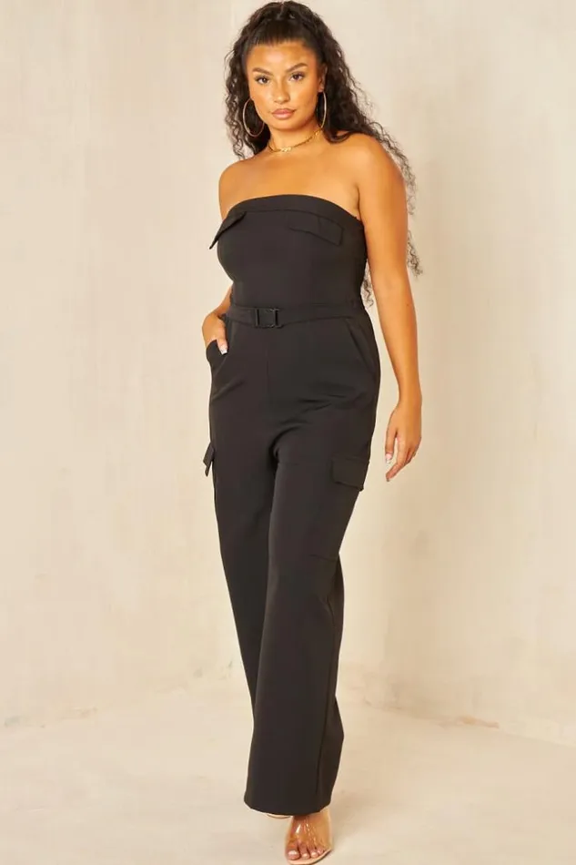 Women CombiPantalon Bustier Cargo Noire Black Brentiny Paris Playsuits