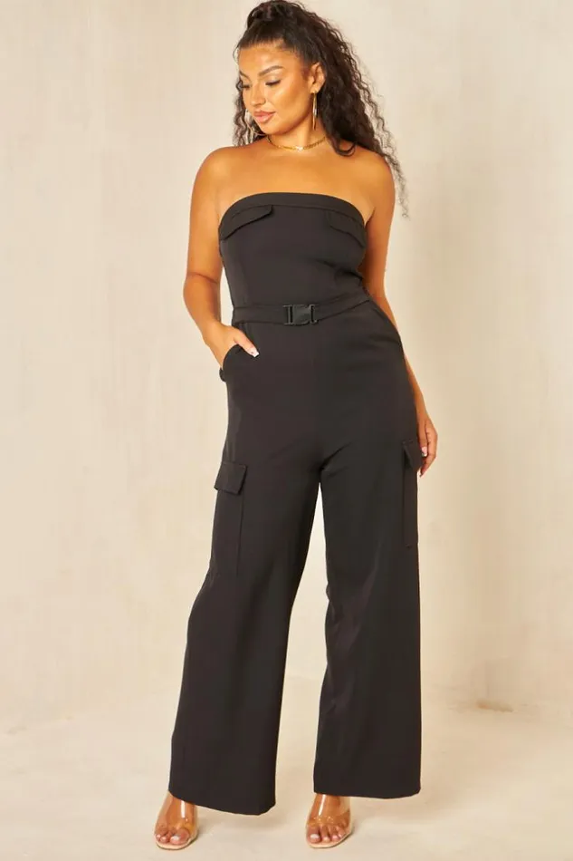 Women CombiPantalon Bustier Cargo Noire Black Brentiny Paris Playsuits