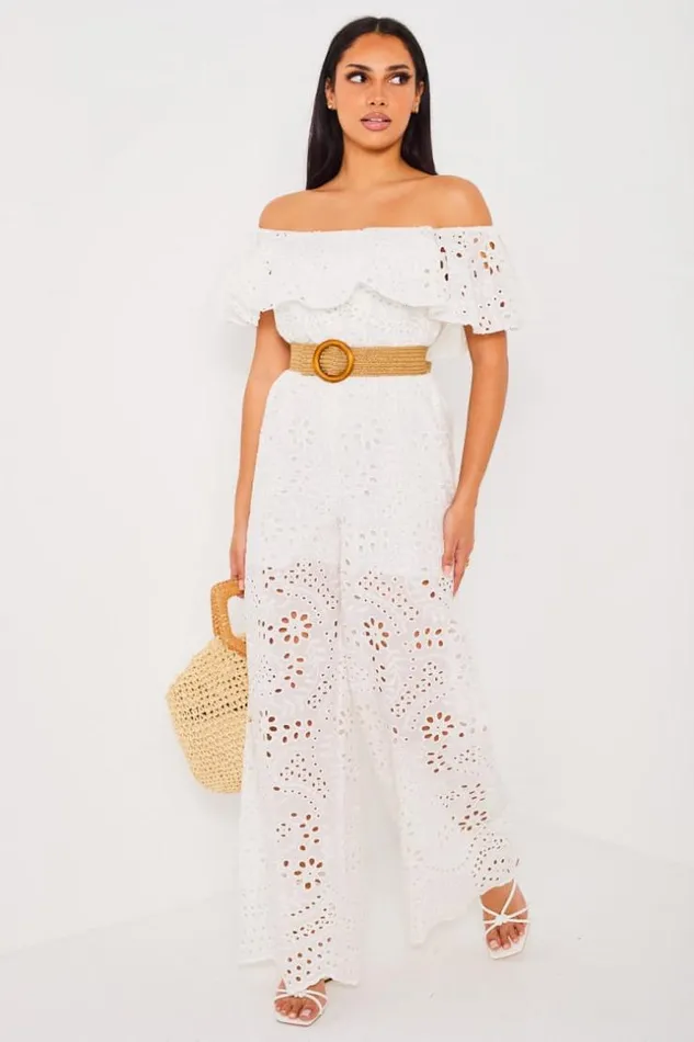 Women Combinaison Pantalon Blanche En Crochet White Brentiny Paris Playsuits
