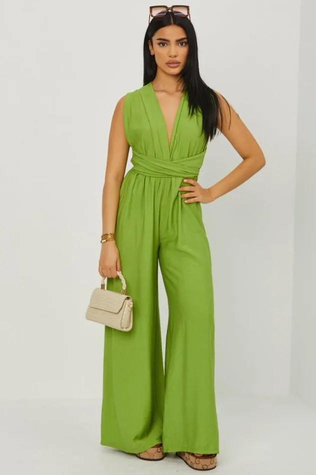 Women Combinaison Pantalon Verte Nouer Au Cou Green Brentiny Paris Playsuits