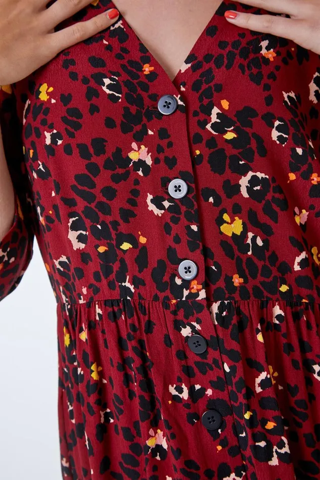 Women Copper Leopard Print Button Through Dress Roman Dresses