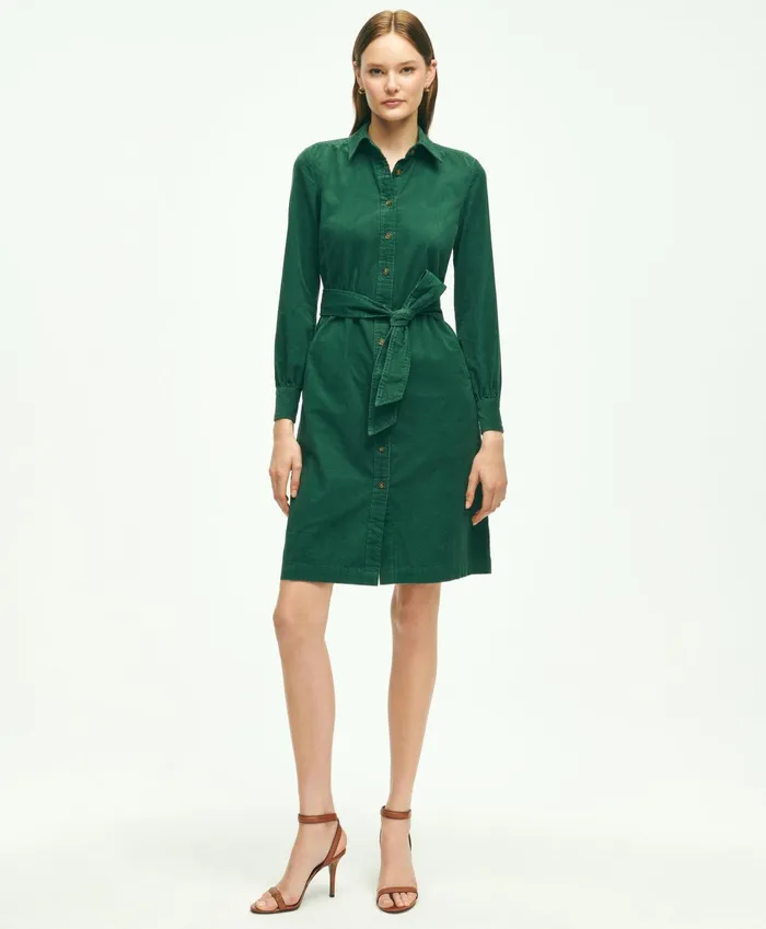 Women Corduroy Shirt Dress Green Brooks Brothers Dresses