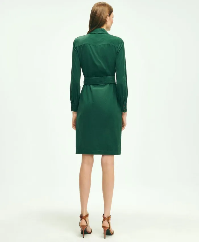 Women Corduroy Shirt Dress Green Brooks Brothers Dresses