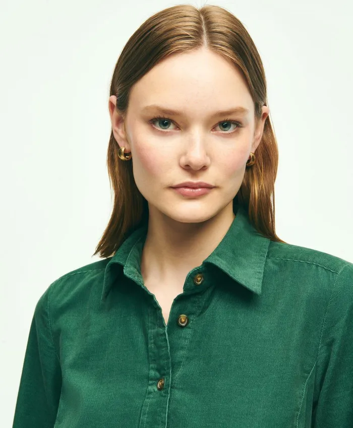 Women Corduroy Shirt Dress Green Brooks Brothers Dresses