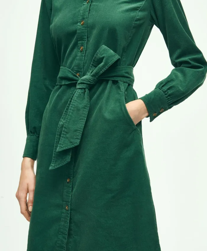 Women Corduroy Shirt Dress Green Brooks Brothers Dresses