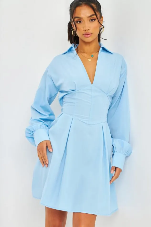 Women Corset Detail Mini Dress With Cut Out Back In Blue Blue Brentiny Paris Ceremonial Outfits Women Corset Detail Mini Dress With Cut Out Back In Blue Blue Brentiny Paris Ceremonial Outfits