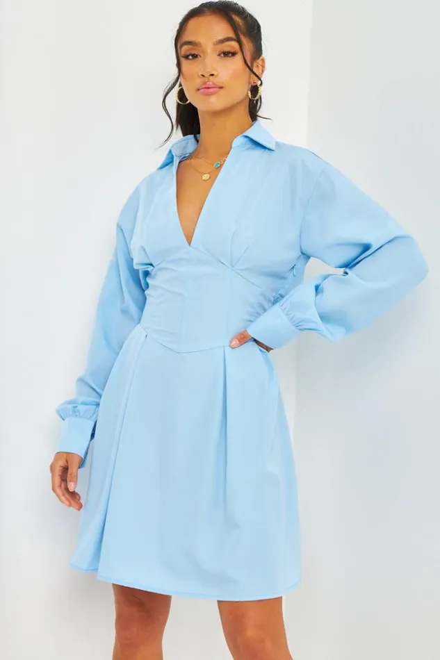 Women Corset Detail Mini Dress With Cut Out Back In Blue Blue Brentiny Paris Ceremonial Outfits