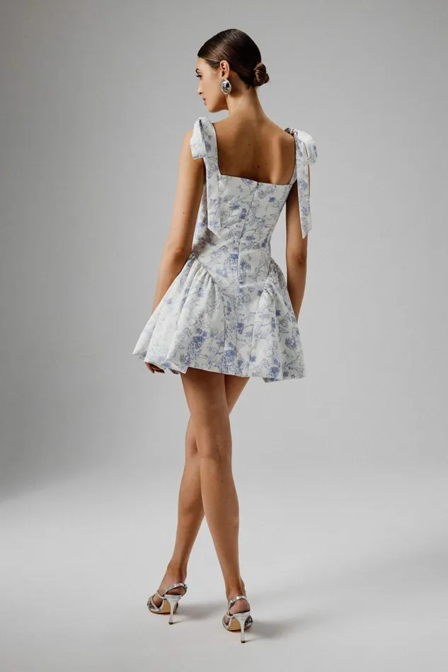 Women Corset Dresses Lavish Alice JULIETTE Tie Shoulder Bubble Hem Mini Dress In Blue Porcelain Blue Porcelain
