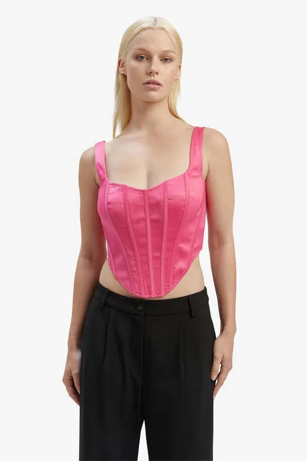 Women Corsets Bardot Satin Corset Bustier In Hot Pink Hot Pink