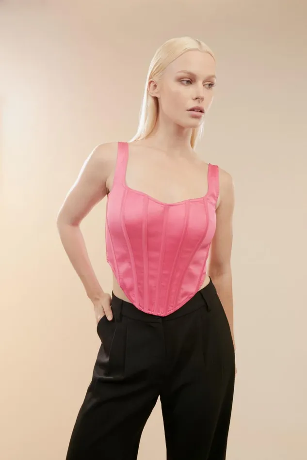 Women Corsets Bardot Satin Corset Bustier In Hot Pink Hot Pink Women Corsets Bardot Satin Corset Bustier In Hot Pink Hot Pink
