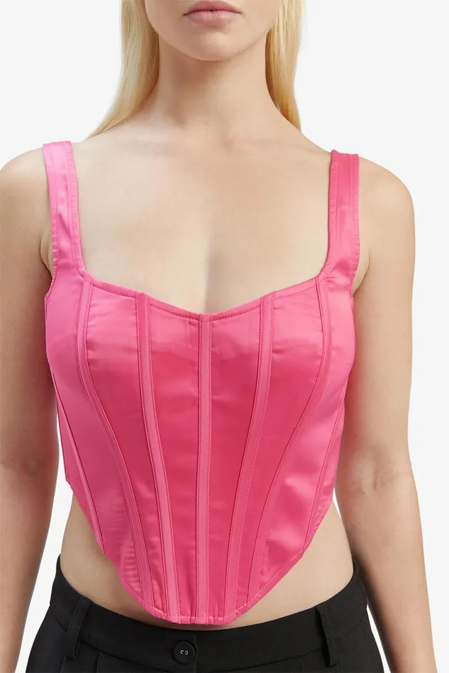 Women Corsets Bardot Satin Corset Bustier In Hot Pink Hot Pink Women Corsets Bardot Satin Corset Bustier In Hot Pink Hot Pink