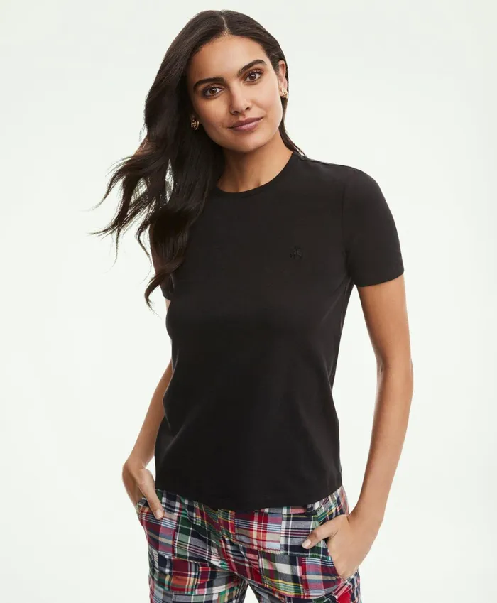 Women Cotton Jersey Crewneck TShirt Black Brooks Brothers Blouses and Shirts