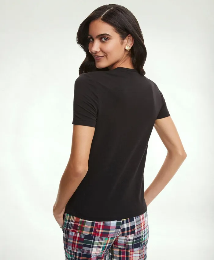 Women Cotton Jersey Crewneck TShirt Black Brooks Brothers Blouses and Shirts