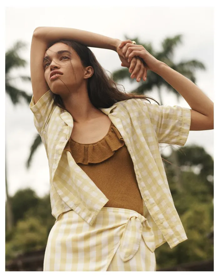Women Cotton Linen Boxy Camp Shirt In Gingham Check June Gingham Crisp Pear Madewell Tops and Shirts Women Cotton Linen Boxy Camp Shirt In Gingham Check June Gingham Crisp Pear Madewell Tops and Shirts