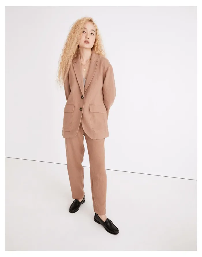 Women Cotton Linen Relaxed Larsen Blazer Faded Earth Madewell Jackets