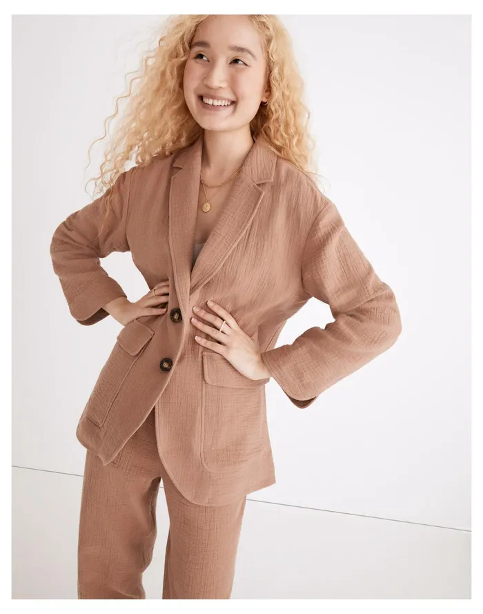 Women Cotton Linen Relaxed Larsen Blazer Faded Earth Madewell Jackets Women Cotton Linen Relaxed Larsen Blazer Faded Earth Madewell Jackets