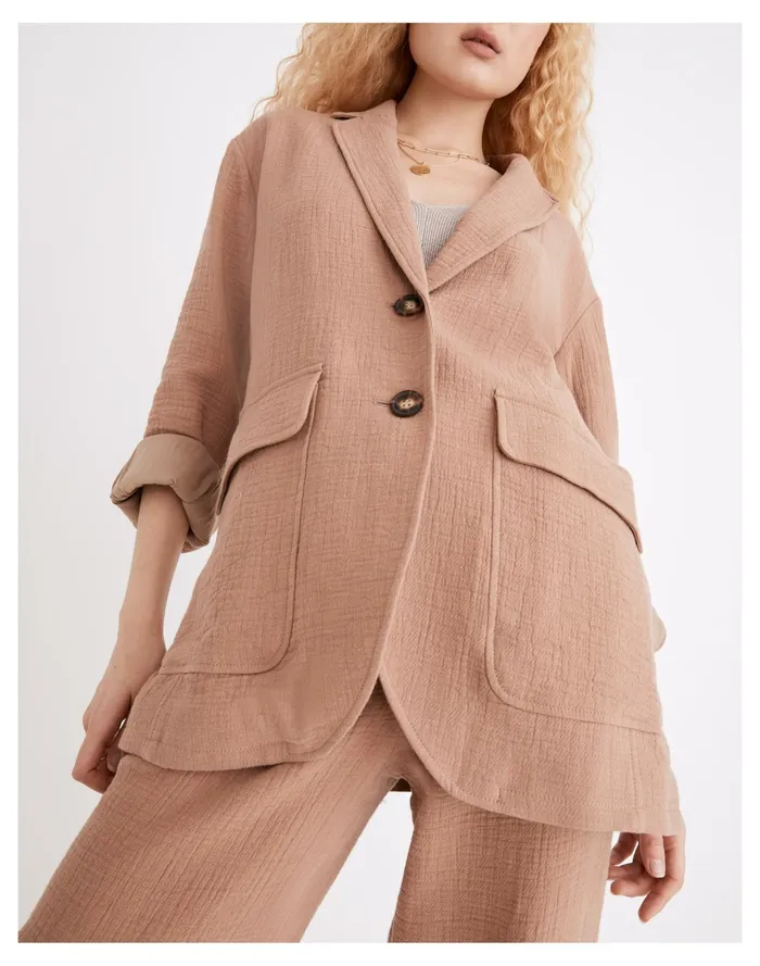 Women Cotton Linen Relaxed Larsen Blazer Faded Earth Madewell Jackets Women Cotton Linen Relaxed Larsen Blazer Faded Earth Madewell Jackets