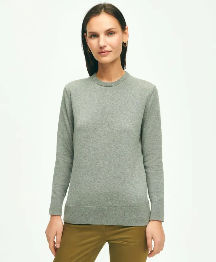 Women Cotton Removable Collar Sweater Grey Heather Brooks Brothers Sweaters