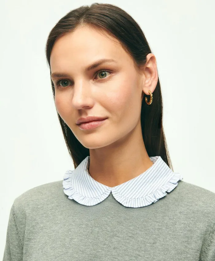 Women Cotton Removable Collar Sweater Grey Heather Brooks Brothers Sweaters