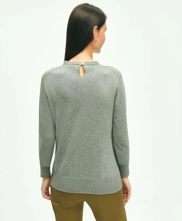 Women Cotton Removable Collar Sweater Grey Heather Brooks Brothers Sweaters