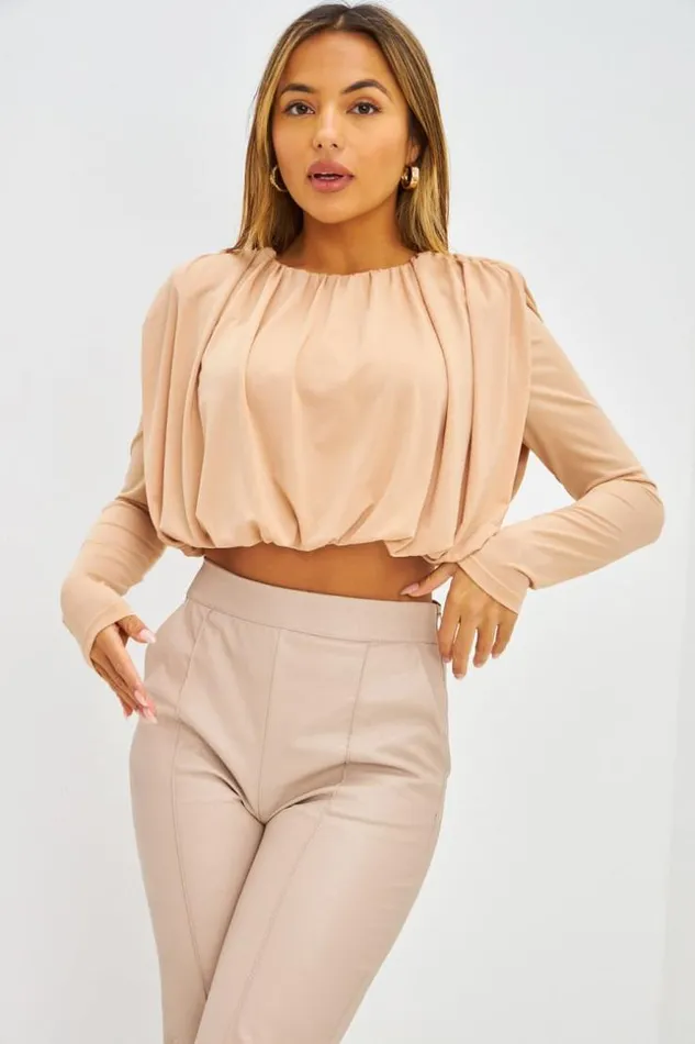 Women Crop Top Drap paulettes Beige Beige Brentiny Paris Crop Tops