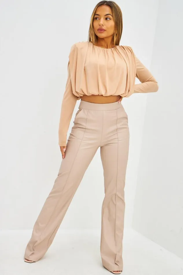 Women Crop Top Drap paulettes Beige Beige Brentiny Paris Crop Tops