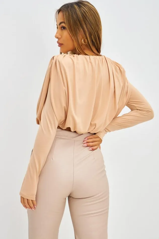 Women Crop Top Drap paulettes Beige Beige Brentiny Paris Crop Tops