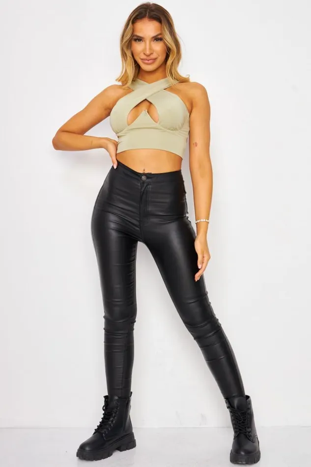 Women Crop Top Vert Ajour Crois Green Brentiny Paris Lace Tops