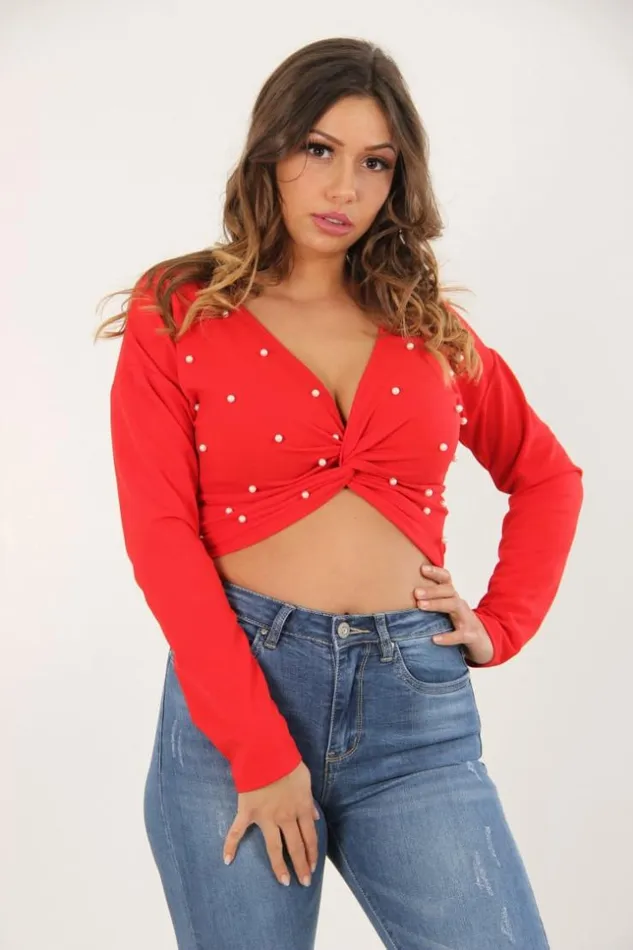 Women Cropped Top With Center Knot Brentiny Paris Top And Tank Tops