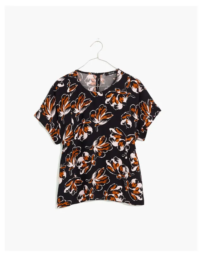 Women Cuffed Sleeve Shirred Top In Duskblossom True Black Madewell Tops and Shirts