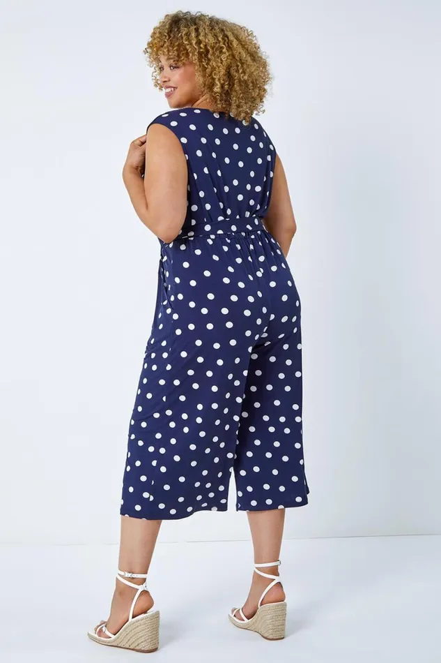 Women Curve Spot Print Wrap Jumpsuit Roman Dresses