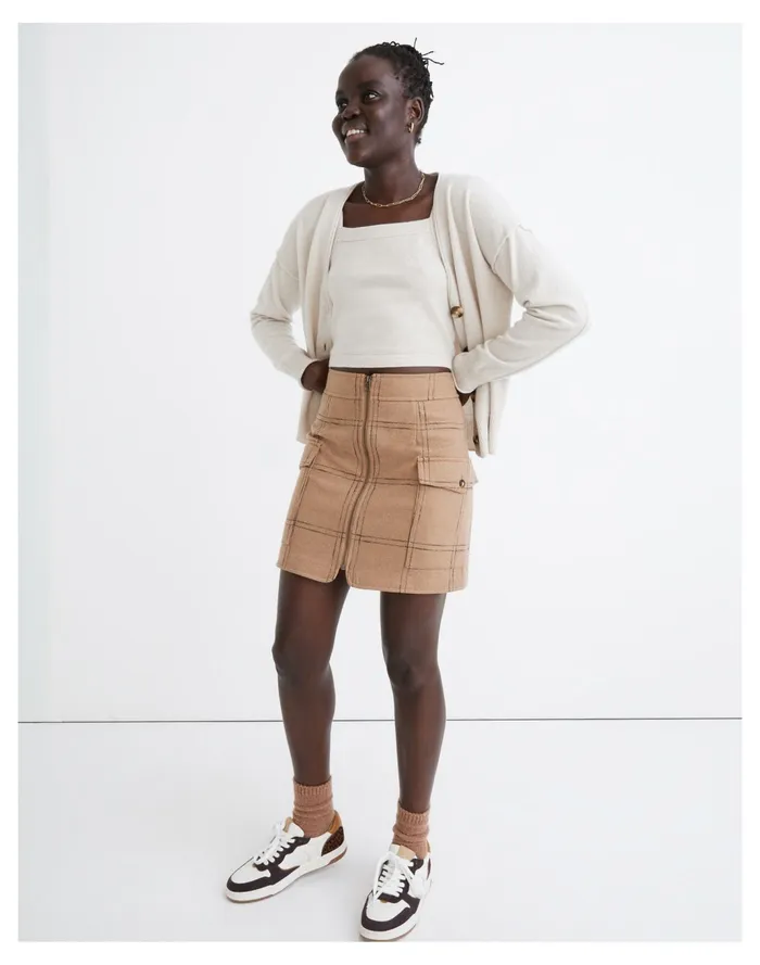 Women Curvy Resourced Zip Front Mini Skirt In Windowpane Camel Madewell Skirts Women Curvy Resourced Zip Front Mini Skirt In Windowpane Camel Madewell Skirts