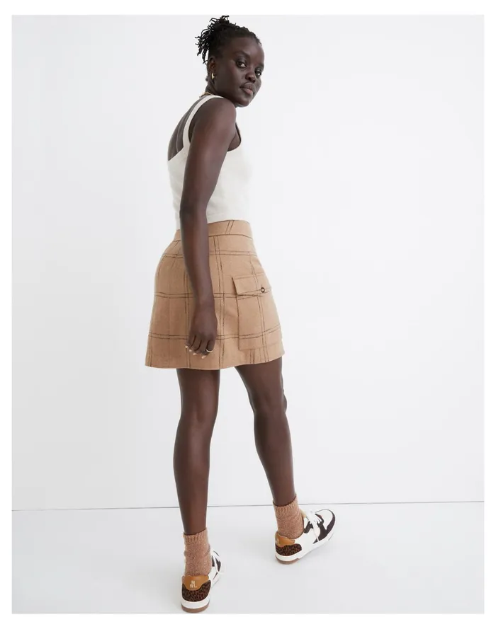 Women Curvy Resourced Zip Front Mini Skirt In Windowpane Camel Madewell Skirts Women Curvy Resourced Zip Front Mini Skirt In Windowpane Camel Madewell Skirts