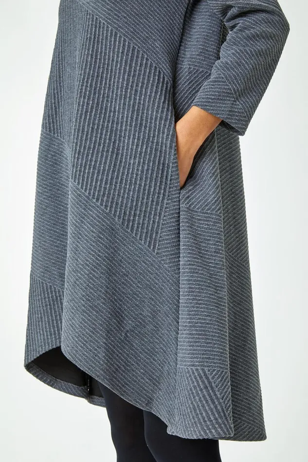 Women Dark Grey Ribbed Asymmetric Stretch Jersey Dress Roman Dresses