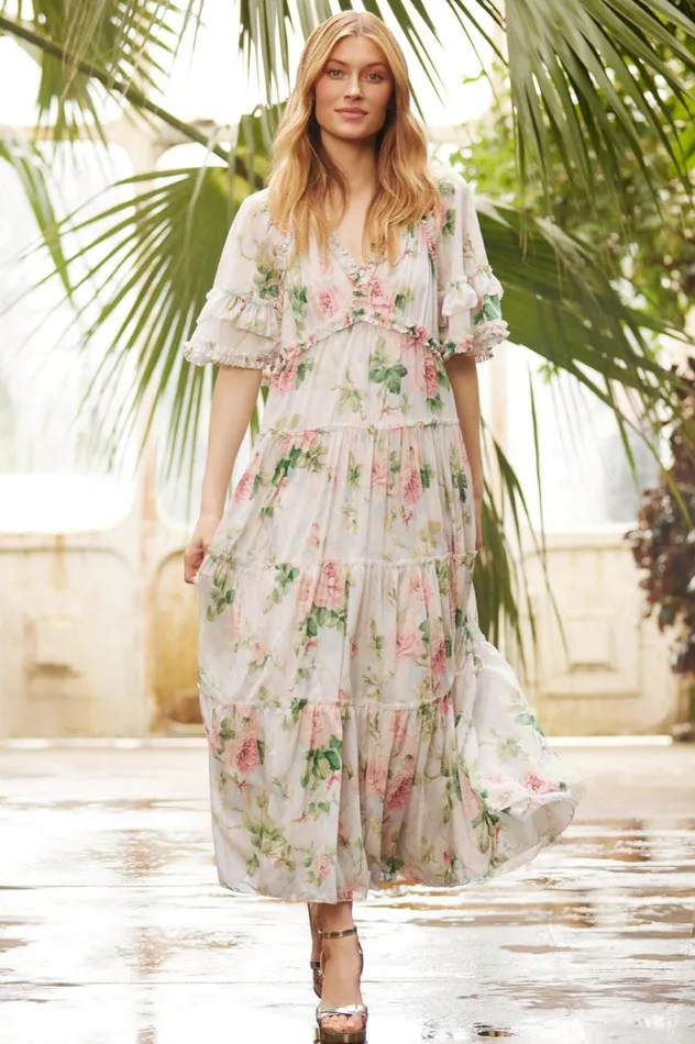 Women Day Dresses Needle and Thread Harlequin Rose Dora Chiffon Ankle Gown Multi