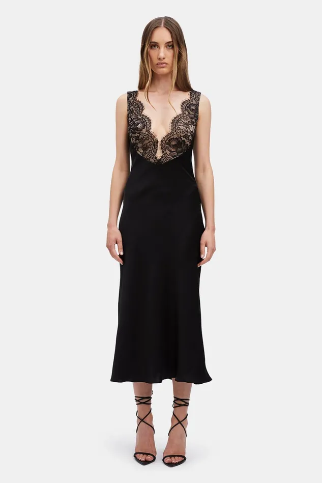 Women Day To Night Dresses Bardot Hayden Lace Slip Dress In Black Black