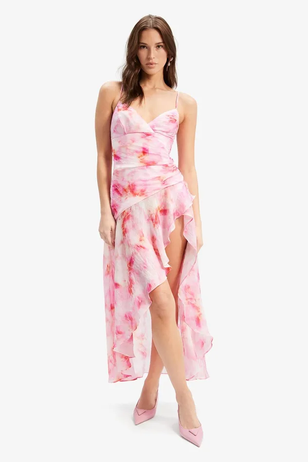 Women Day To Night Dresses Bardot Sorella Printed Midi Dress In Pink Tie Dye Pink Tie Dye