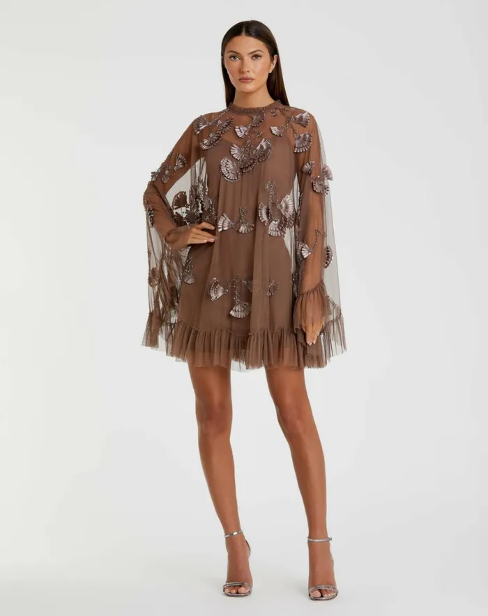 Women Daytime Dresses Mac Duggal Chocolate Embellished Long Flare Sleeve Mesh ALine Dress Chocolate Women Daytime Dresses Mac Duggal Chocolate Embellished Long Flare Sleeve Mesh ALine Dress Chocolate