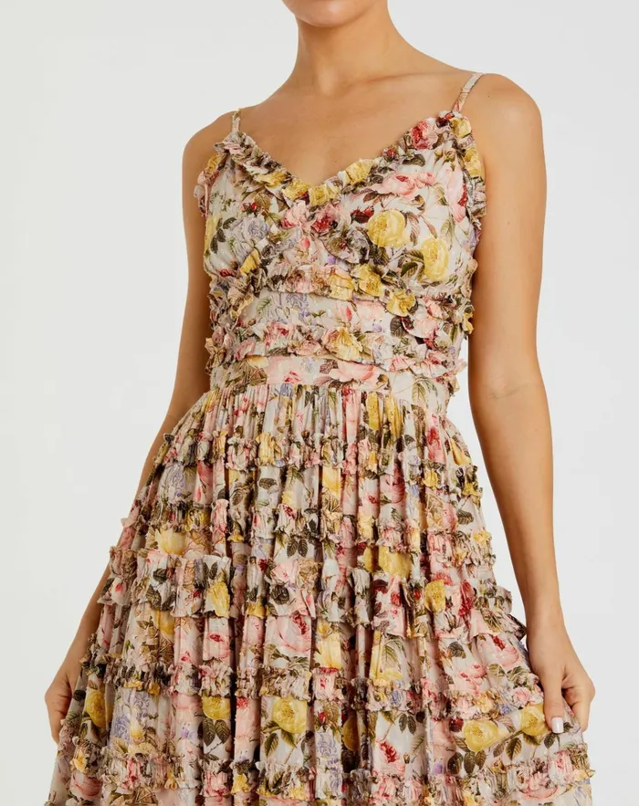 Women Daytime Dresses Mac Duggal Floral Print Ruffle Tiered Midi Dress Ivory Multi Women Daytime Dresses Mac Duggal Floral Print Ruffle Tiered Midi Dress Ivory Multi
