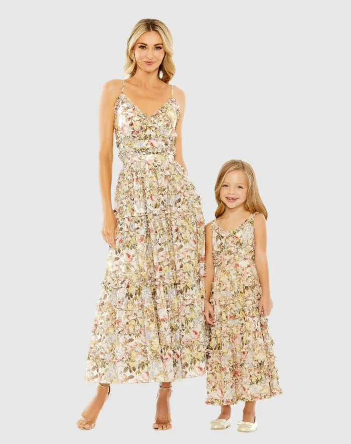 Women Daytime Dresses Mac Duggal Floral Print Ruffle Tiered Midi Dress Ivory Multi Women Daytime Dresses Mac Duggal Floral Print Ruffle Tiered Midi Dress Ivory Multi